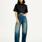 Women's Tinted Med Indigo Loose Fit High Rise Jeans - Styleshot View