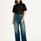 Women's Tinted Med Indigo Loose Fit High Rise Jeans - Front View
