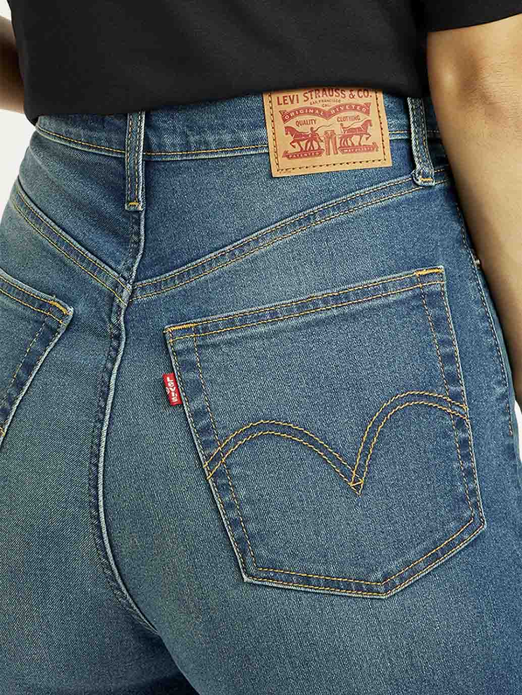 Women's Tinted Med Indigo Loose Fit High Rise Jeans - Detail View