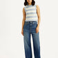Women's Med Indigo Loose Fit High Rise Jeans - Front View