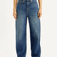 Women's Med Indigo Loose Fit High Rise Jeans - Front View