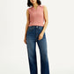 Women's Dark Blue Wide Leg Fit High Rise Jeans - Front View
