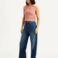Women's Dark Blue Wide Leg Fit High Rise Jeans - Side View