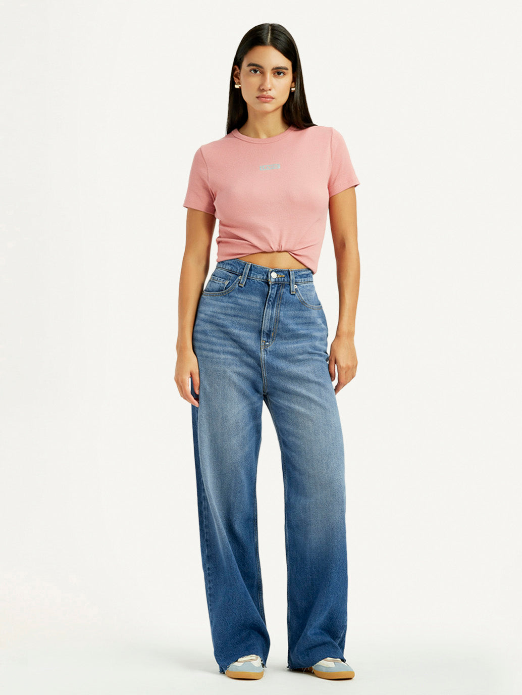 Women's Blue Loose Fit High Rise Jeans - Styleshot View