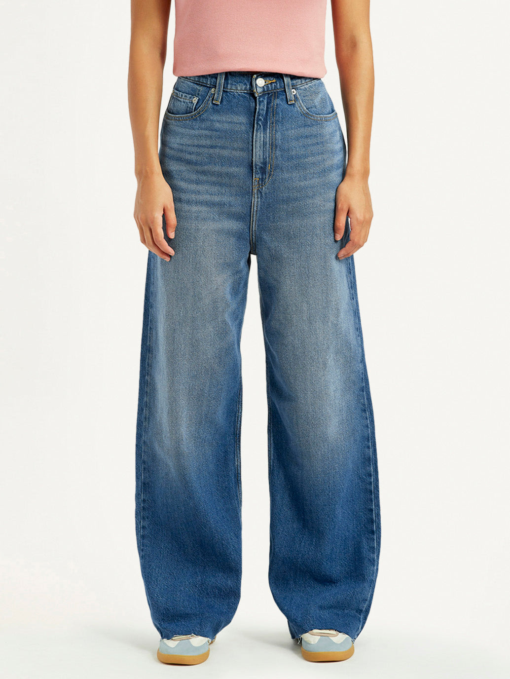 Women's Blue Loose Fit High Rise Jeans - Front View