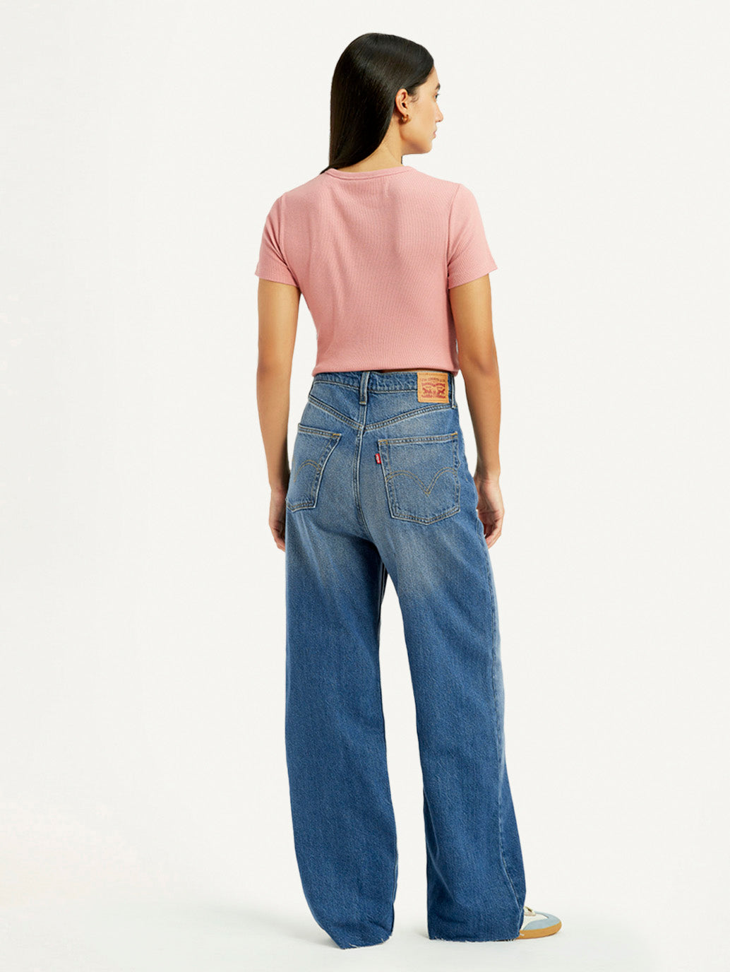 Women's Blue Loose Fit High Rise Jeans - Back View