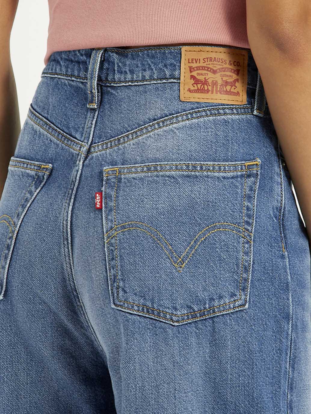 Women's Blue Loose Fit High Rise Jeans - Detail View