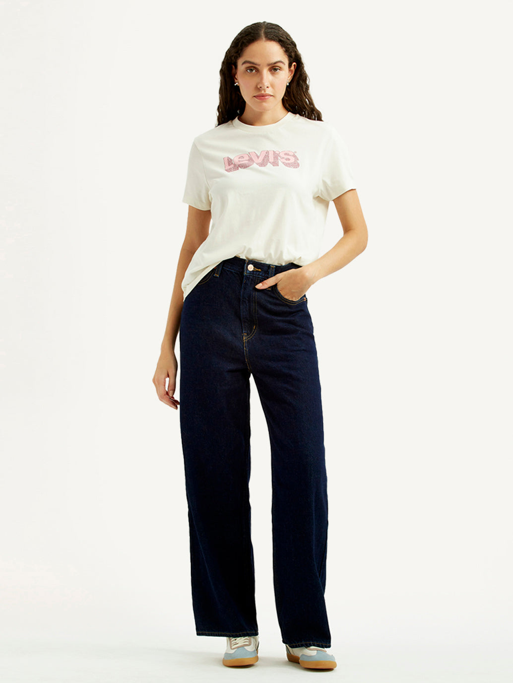 Women's Navy Loose Fit High Rise Jeans - Styleshot View