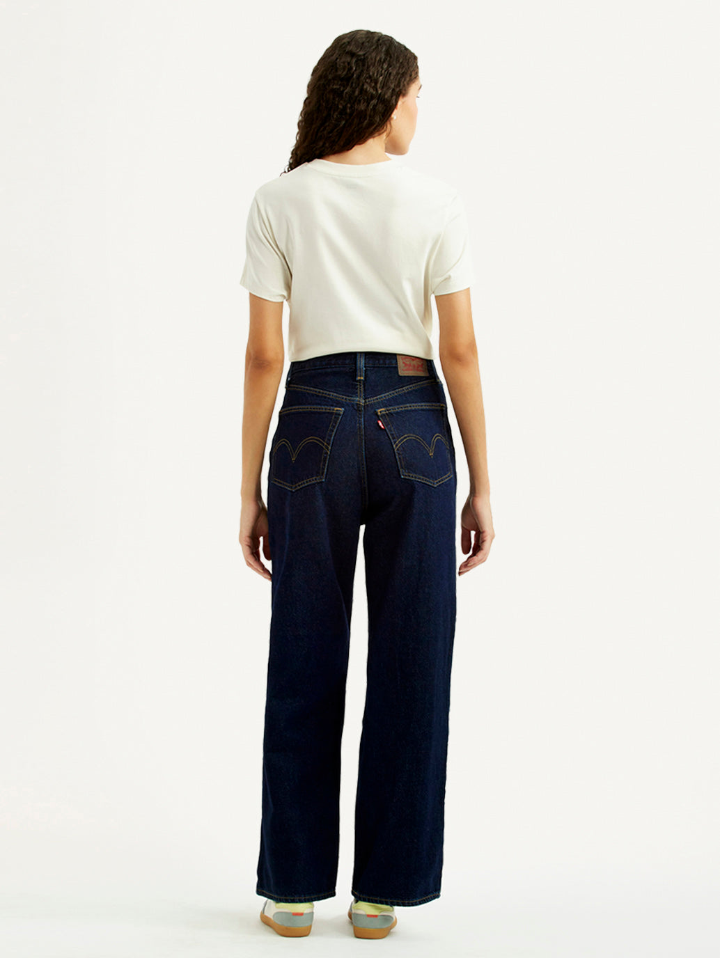 Women's Navy Loose Fit High Rise Jeans - Back View