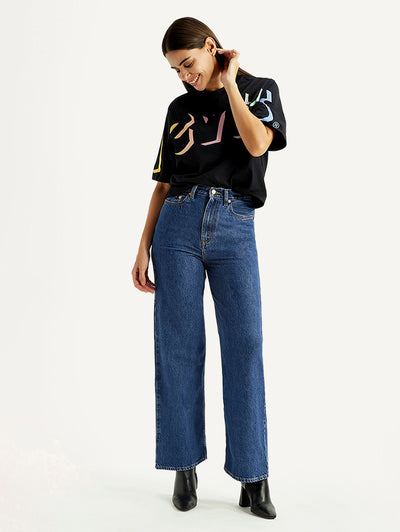 Women's Blue Loose Fit High Rise Jeans