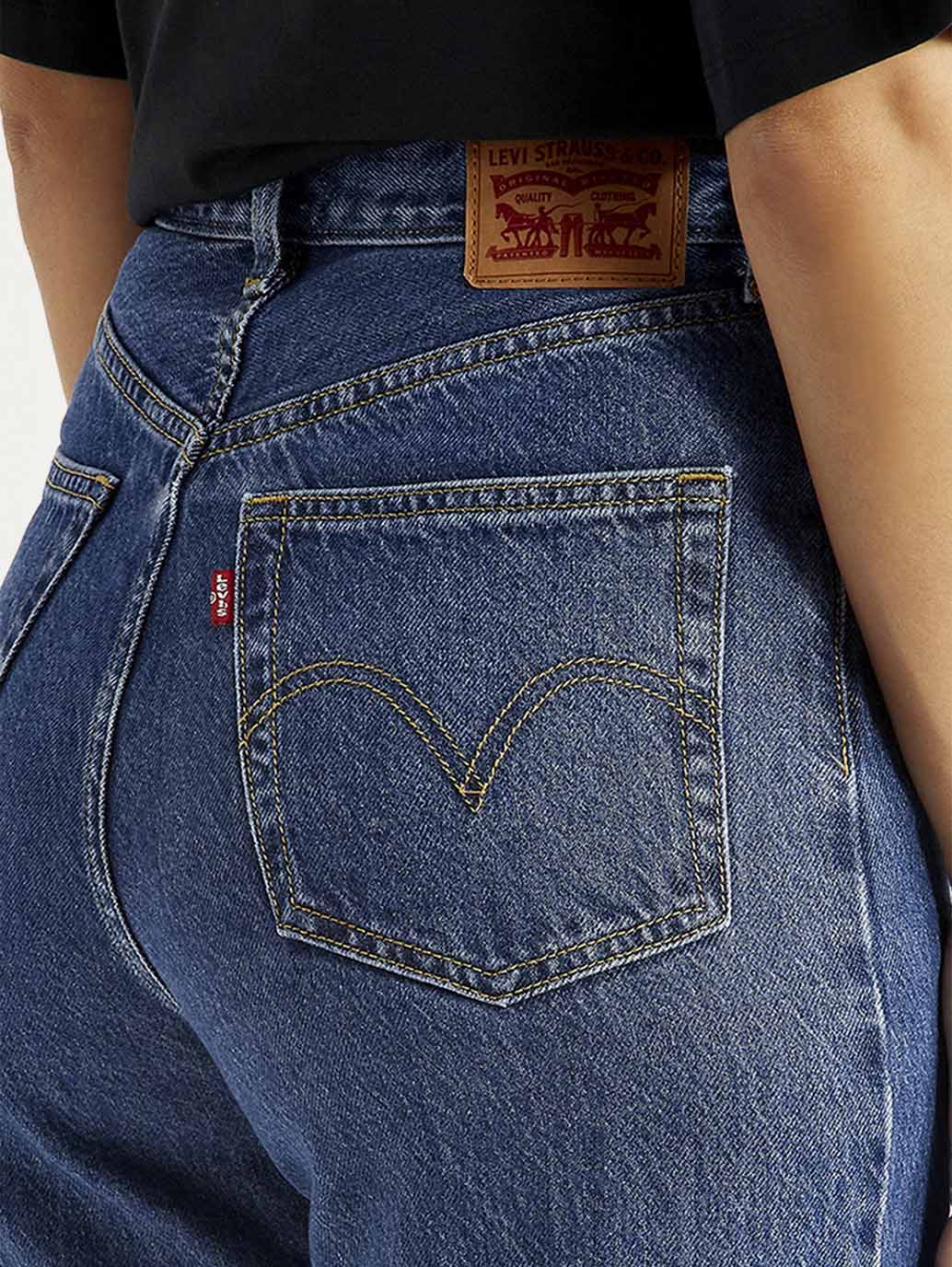 Women's Blue Loose Fit High Rise  Jeans - Detail View