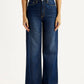 Women's Dark Blue Loose Fit High Rise Jeans - Front View