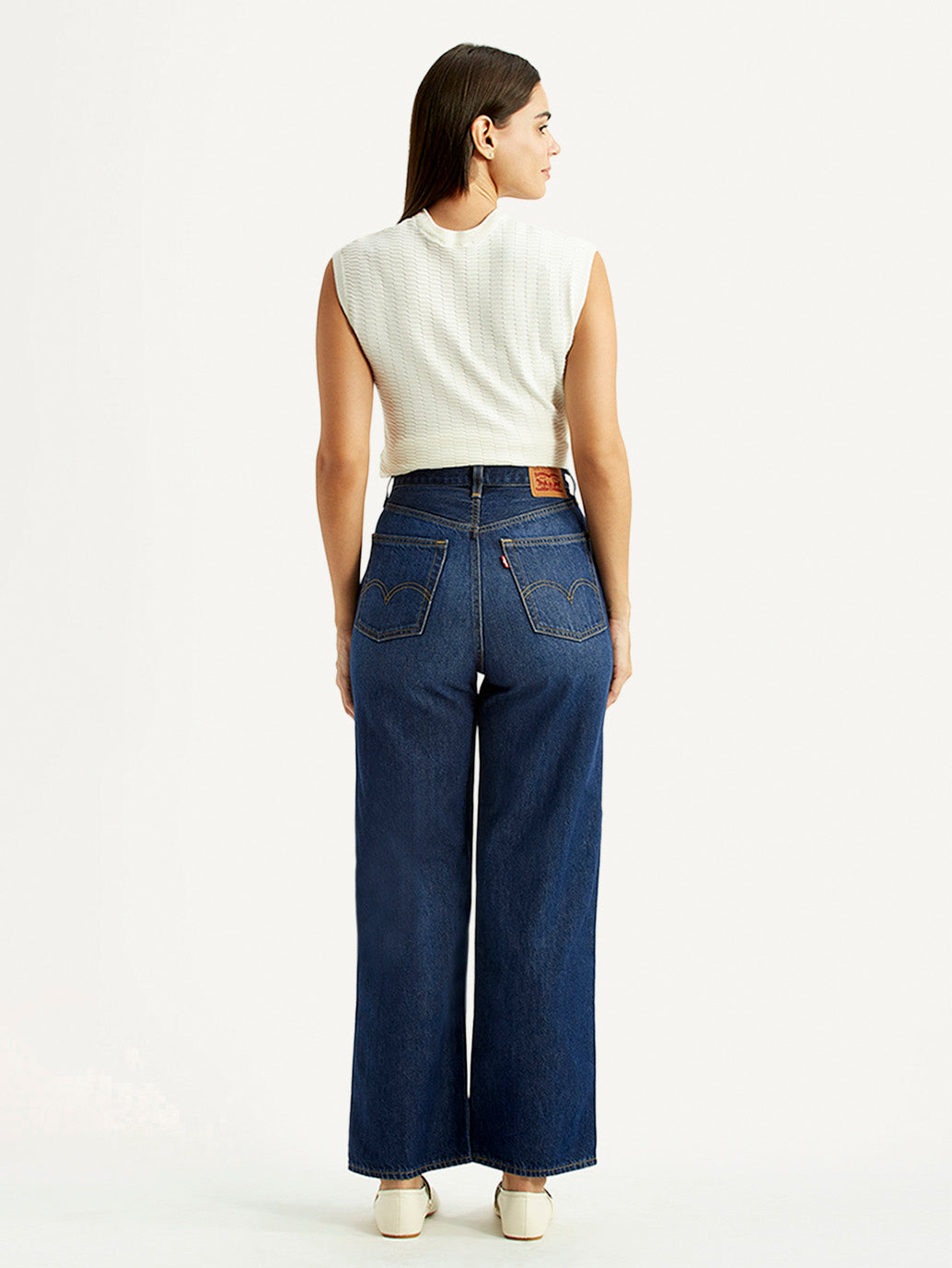 Women's Dark Blue Loose Fit High Rise Jeans - Back View
