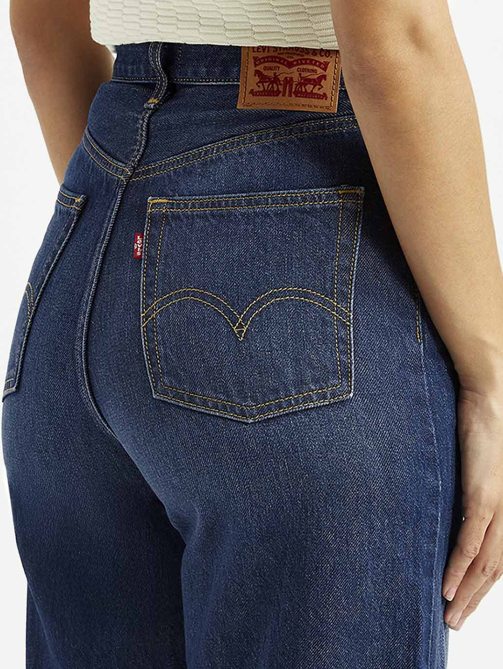 Women's Dark Blue Loose Fit High Rise Jeans - Detail View