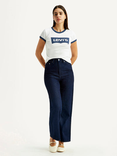 Women's Dark Blue Loose Fit High Rise Jeans