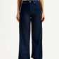 Women's Dark Blue Loose Fit High Rise Jeans - Front View