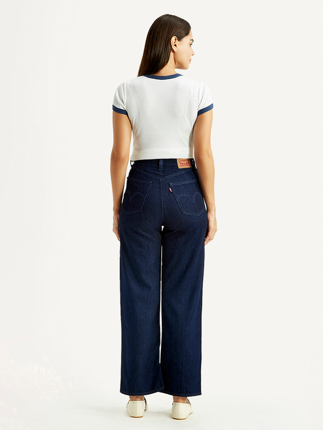 Women's Dark Blue Loose Fit High Rise Jeans - Back View