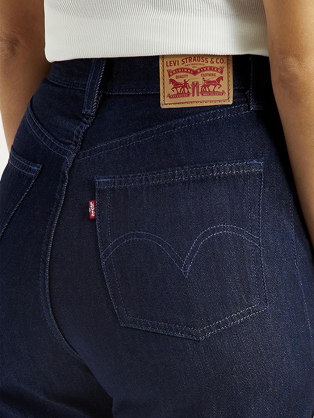 Women's Dark Blue Loose Fit High Rise Jeans - Detail View