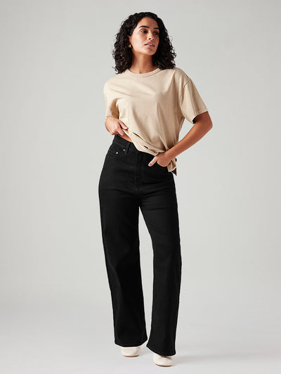 Women's Black Loose Fit High Rise Jeans