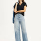 Women's High Rise Wide Leg Fit Light Blue Jeans - Styleshot View