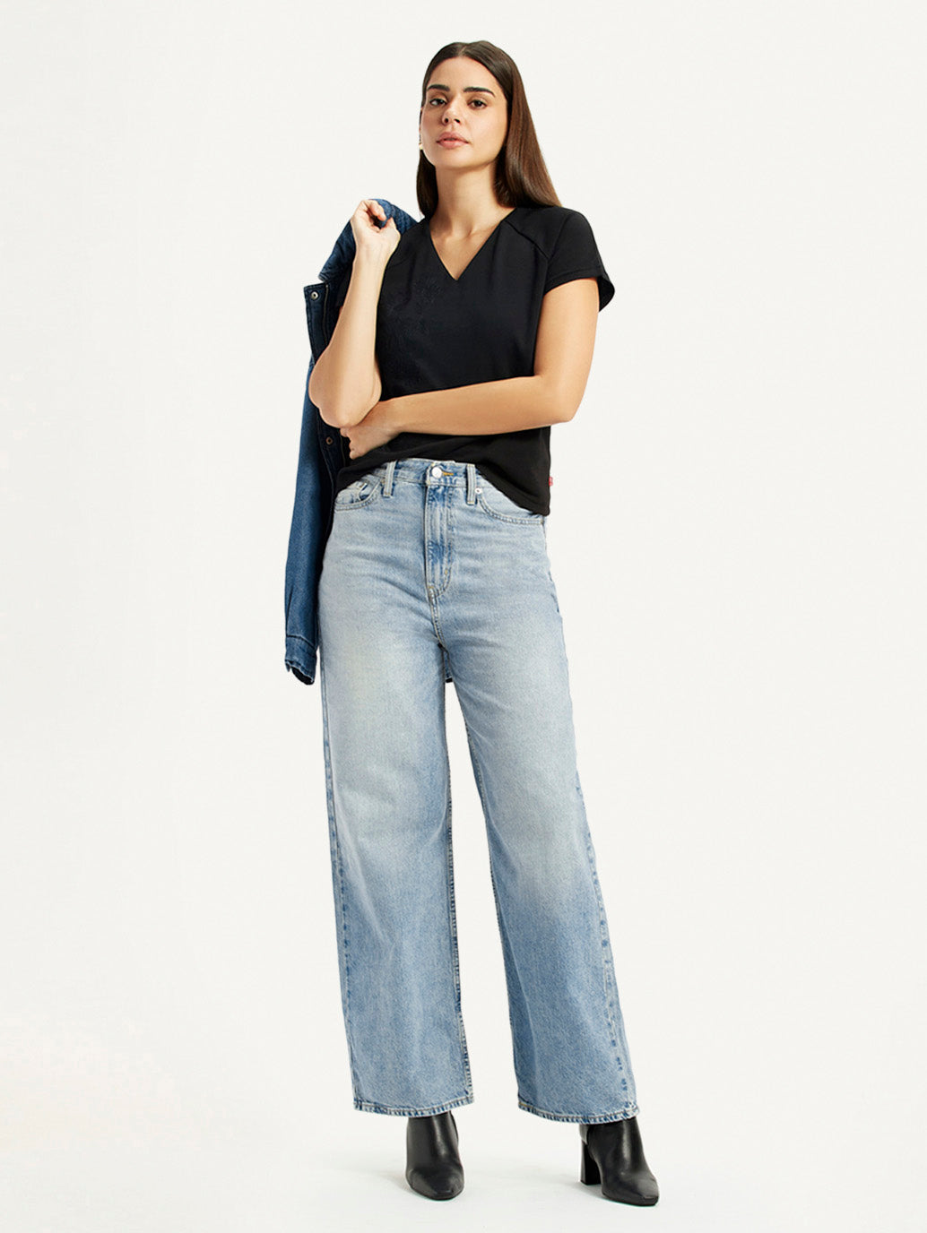 Women's High Rise Wide Leg Fit Light Blue Jeans