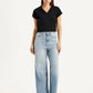 Women's High Rise Wide Leg Fit Light Blue Jeans - Front View