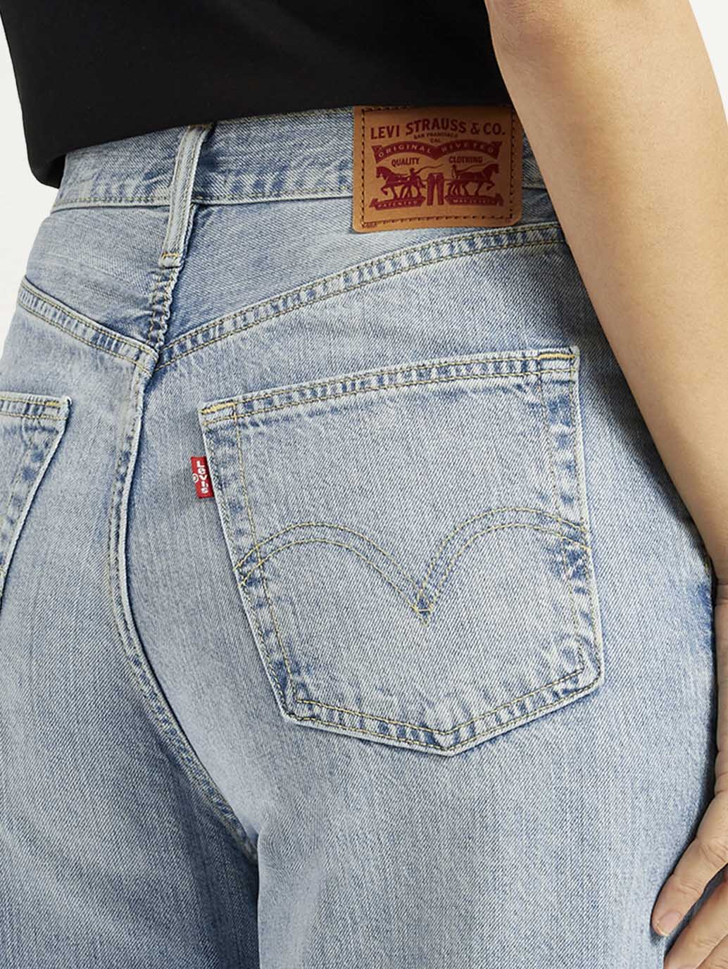 Women's High Rise Wide Leg Fit Light Blue Jeans - Detail View