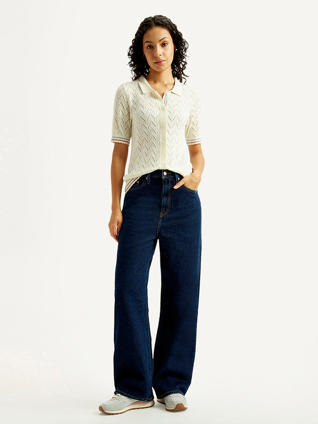 Women's Dark Blue Flared Fit Mid Rise Jeans - Styleshot View