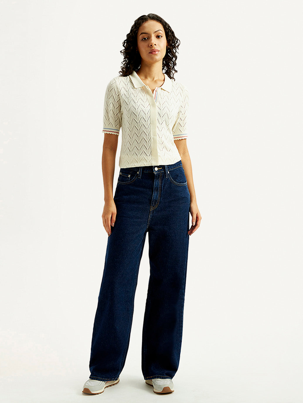 Women's Dark Blue Flared Fit Mid Rise Jeans