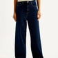 Women's Dark Blue Flared Fit Mid Rise Jeans - Front View