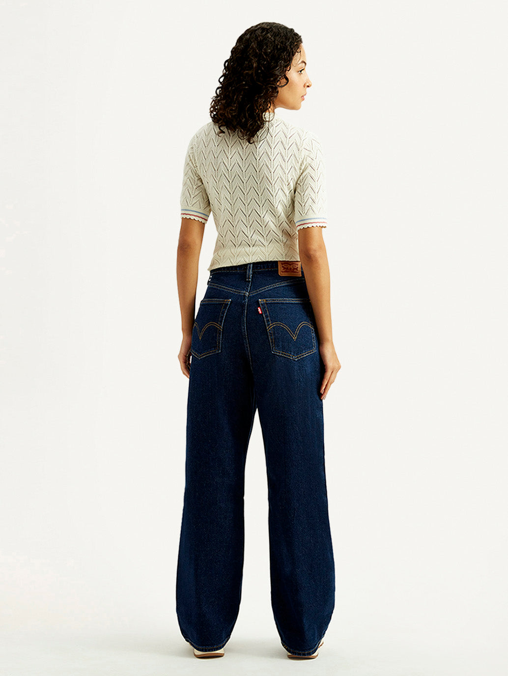 Women's Dark Blue Flared Fit Mid Rise Jeans - Back View