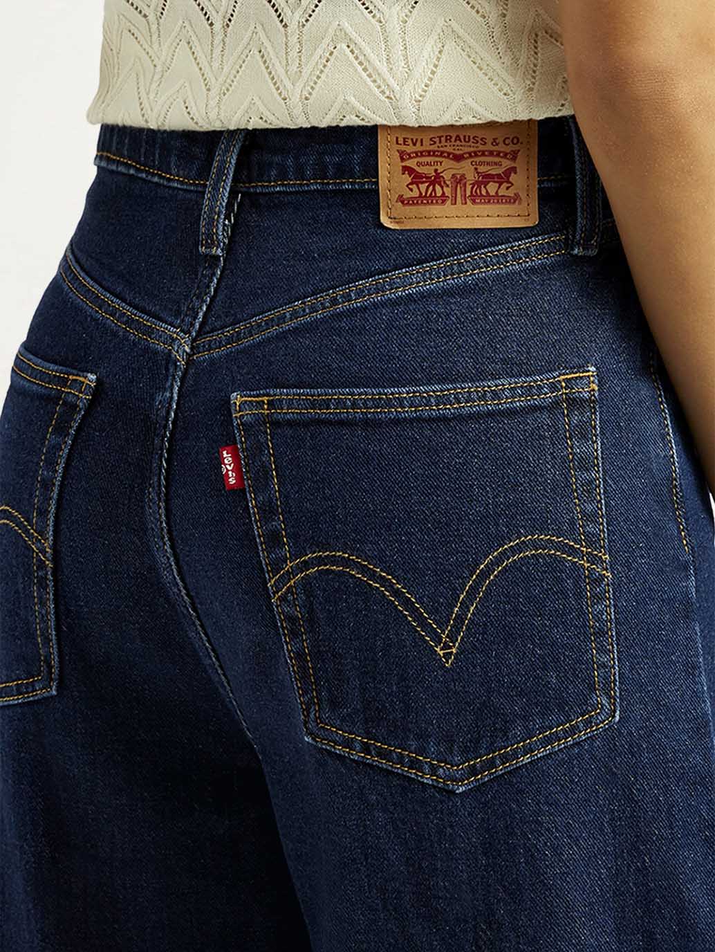 Women's Dark Blue Flared Fit Mid Rise Jeans - Detail View