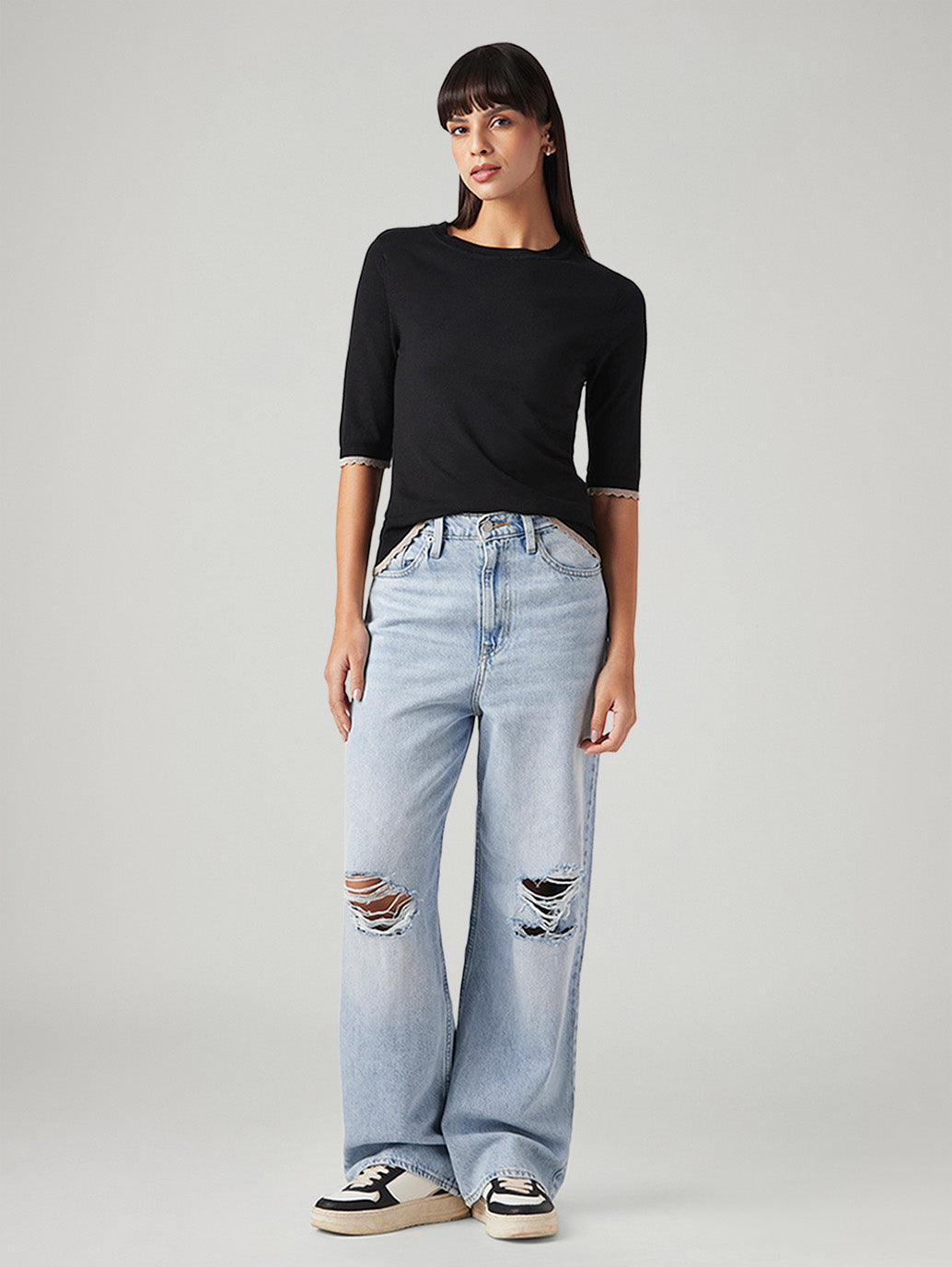 Women's Light Blue Loose Fit High Rise Jeans