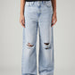 Women's Light Blue Loose Fit High Rise Jeans - Front View