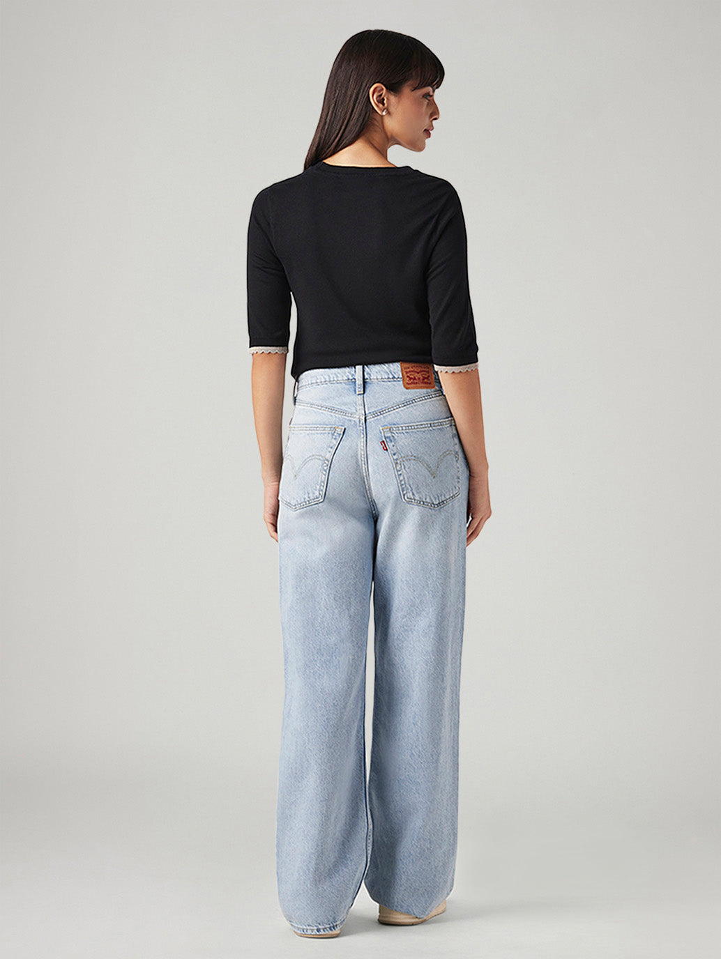 Women's Light Blue Loose Fit High Rise Jeans - Back View