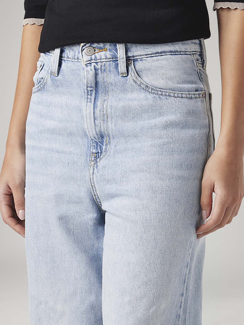 Women's Light Blue Loose Fit High Rise Jeans - Detail View