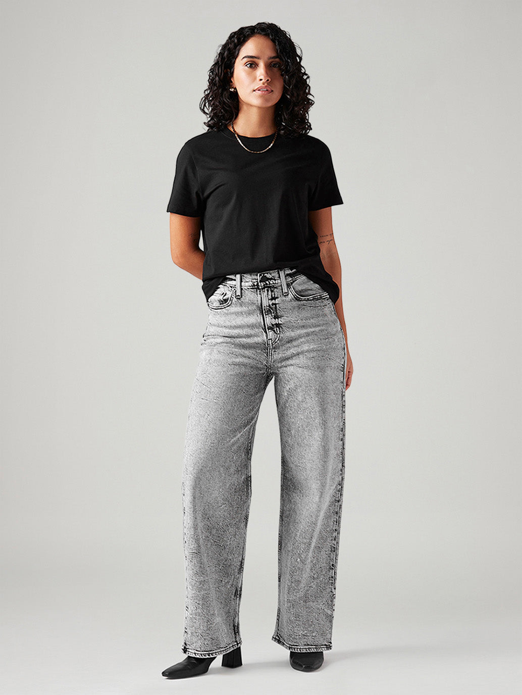 Women's Light Grey Loose Fit High Rise Jeans