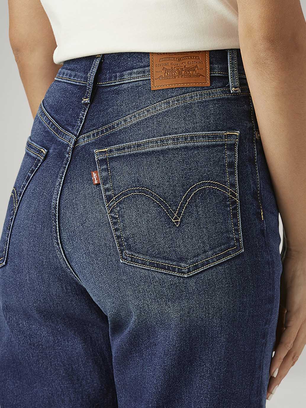 Women's Dark Blue Loose Fit High Rise Jeans - Detail View