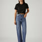 Women's Med Indigo Loose Fit High Rise Jeans - Styleshot View