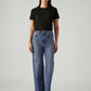 Women's Med Indigo Loose Fit High Rise Jeans - Front View