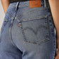 Women's Med Indigo Loose Fit High Rise Jeans - Detail View