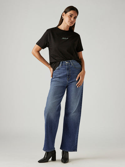 Women's Blue Loose Fit High Rise Jeans-image-10