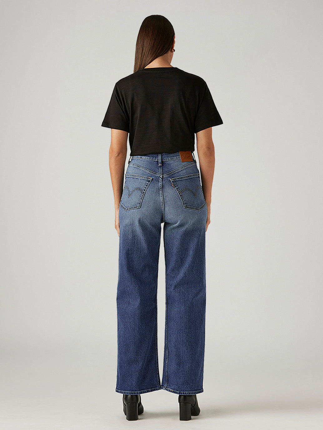 Women's Light Indigo Loose Fit High Rise Jeans - Back View