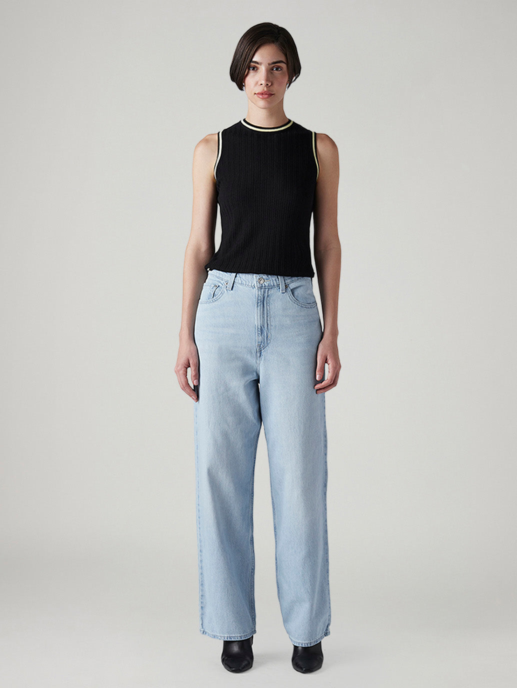 Women's Light Indigo Loose Fit High Rise Jeans - Front View