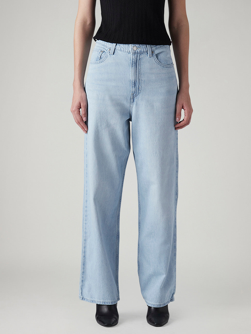 Women's Light Indigo Loose Fit High Rise Jeans - Front View