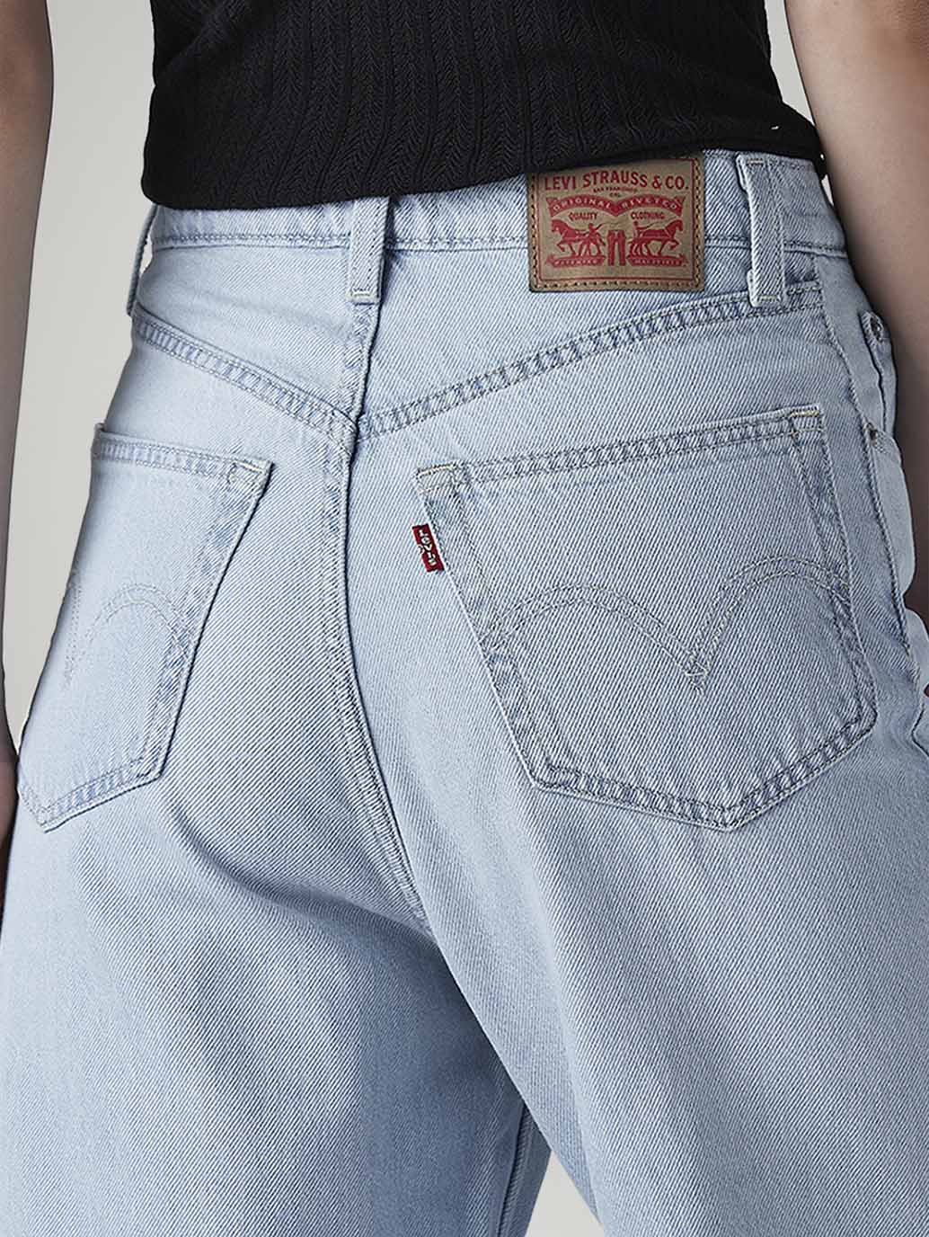 Women's Light Indigo Loose Fit High Rise Jeans - Detail View