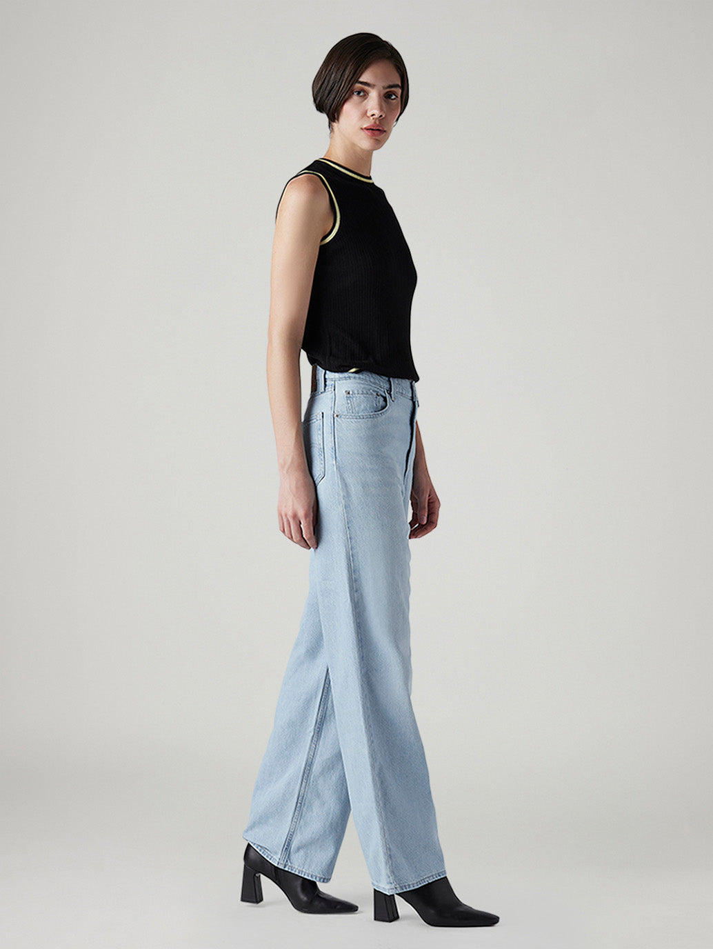 Women's Light Indigo Loose Fit High Rise Jeans - Side View