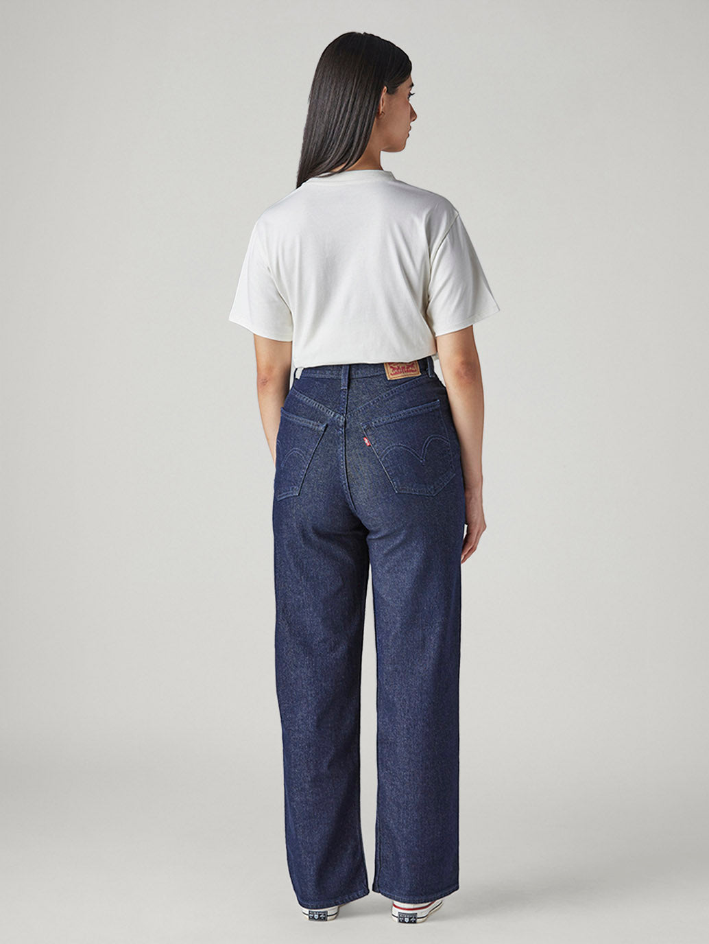 Women's Dark Indigo Loose Fit High Rise Jeans - Back View