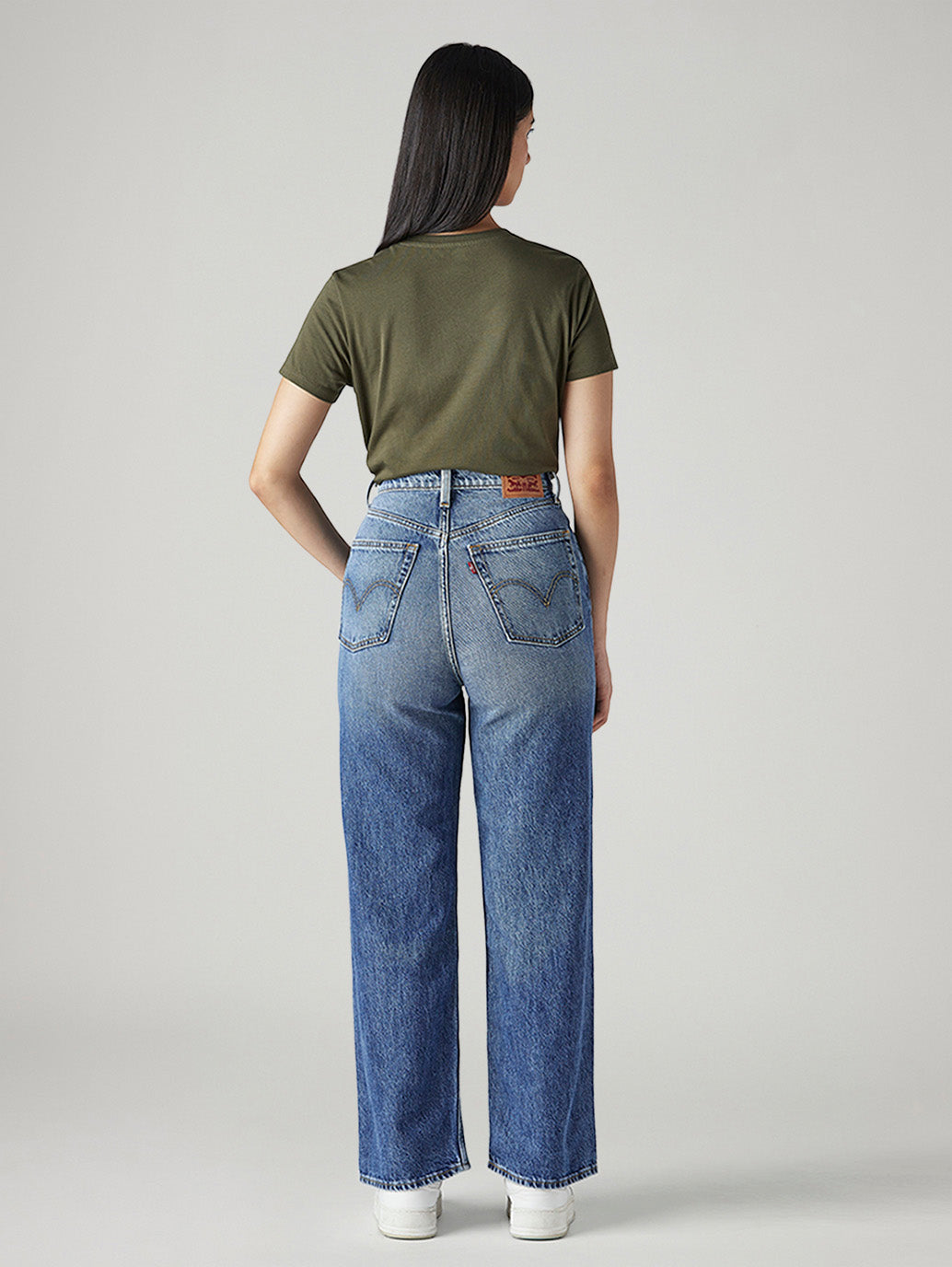 Women's Blue Loose Fit High Rise Jeans - Back View