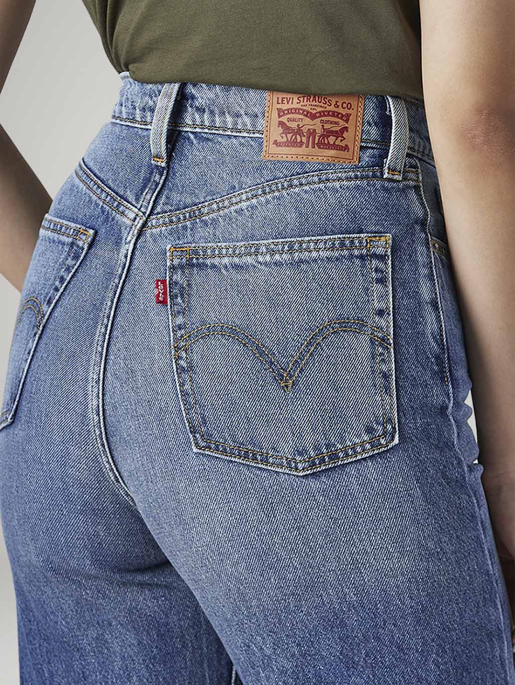 Women's Blue Loose Fit High Rise Jeans - Detail View